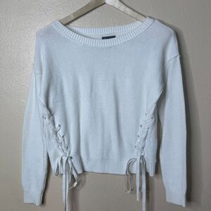 Abercrombie & Fitch Sweater Women's Small White Lace-Up Knitted Pullover Cotton